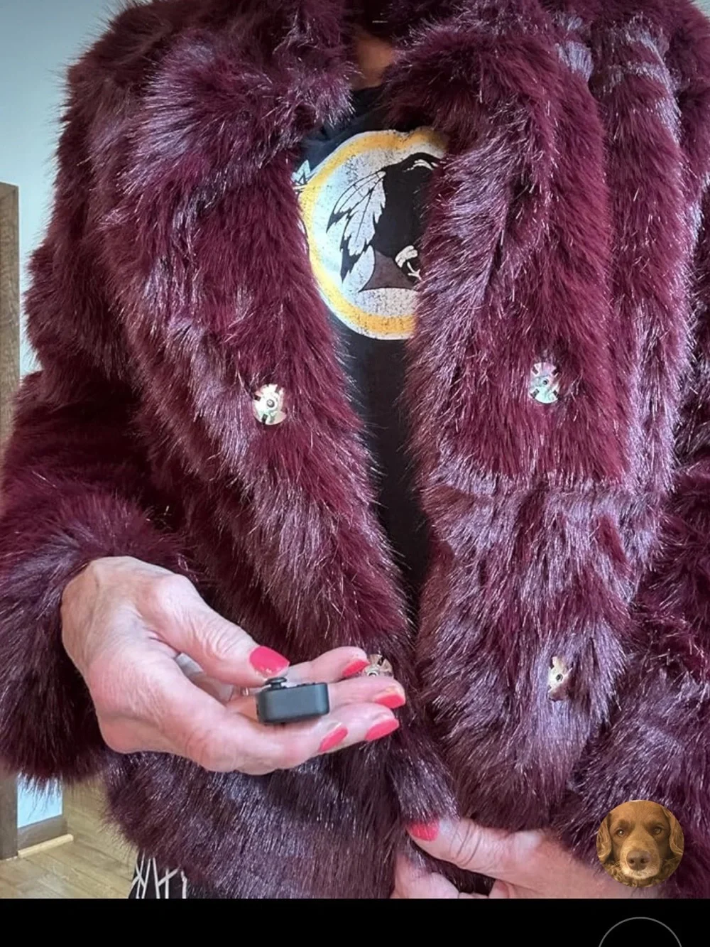Women's Faux Fur Jacket shaggy Burgundy Plush Coat
